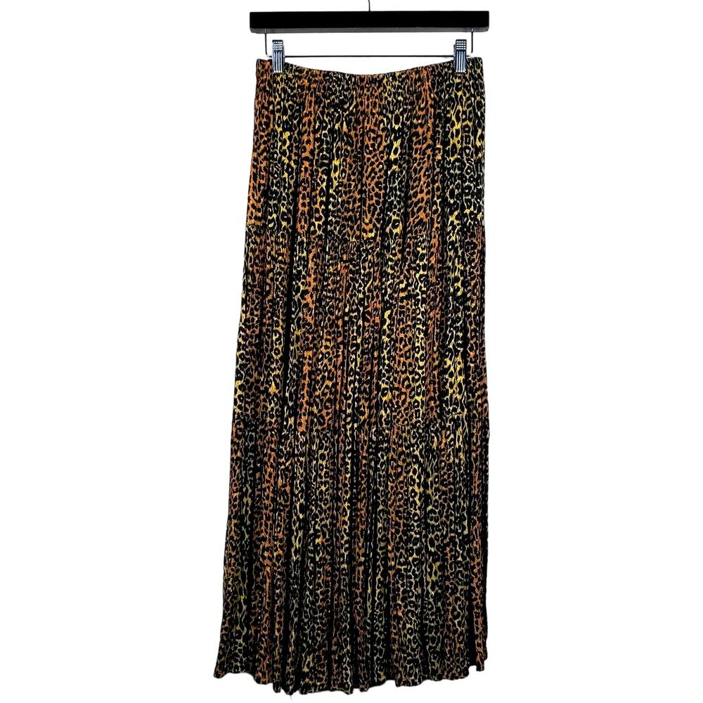 Vintage 90s Pleated Maxi Cheetah Skirt Casual Cheetah Print Mobwife - OSFA
